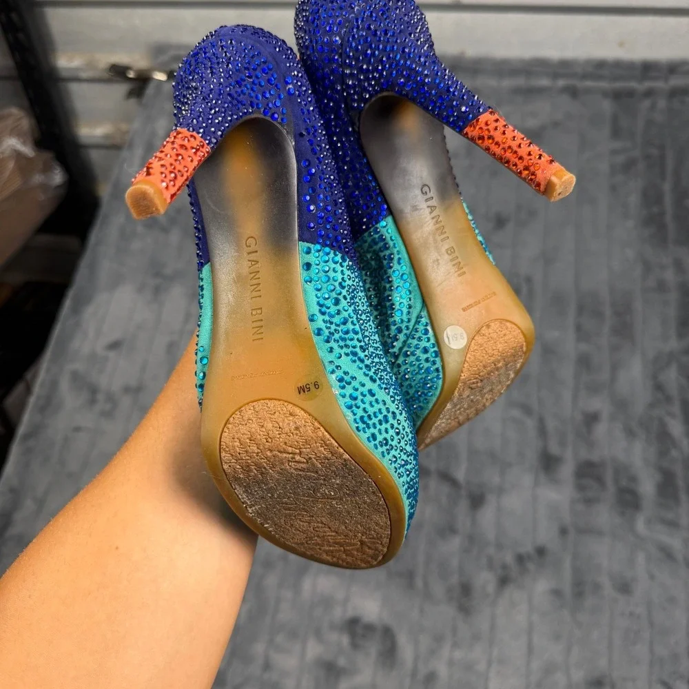 Gianni Bini Ombre Rhinestone Platform Pumps Blue Teal Orange Heels 9.5M
